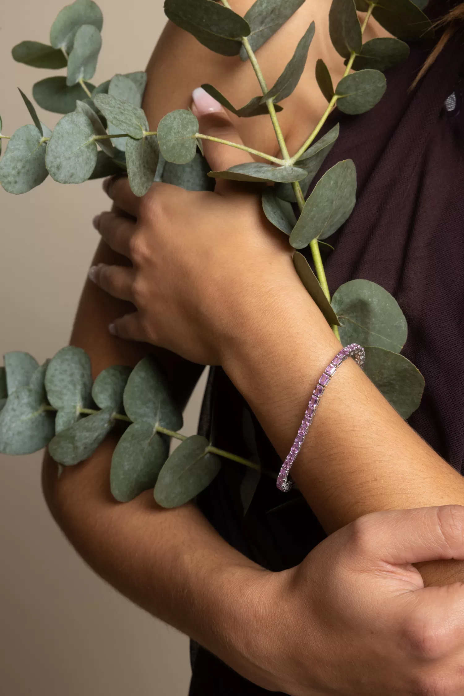 Bracciale Tennis con Zaffiri Rosa 